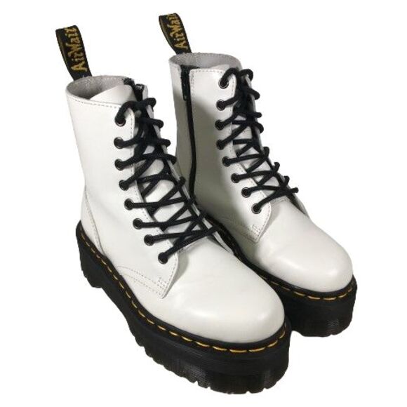 Dr. Martens US Sz 6 Jadon Leather Platform Combat Boots Side Zip Lace-Up White - Picture 2 of 13